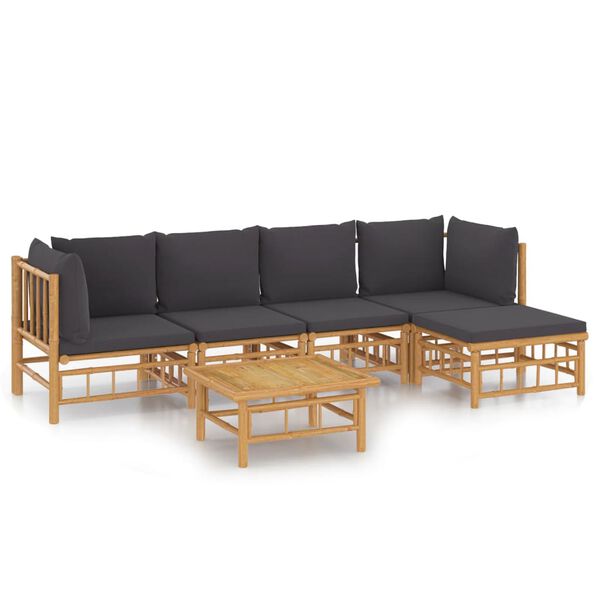 vidaXL Garden Lounge Set Dark Grey, Natural Bamboo Bamboo, Polyester