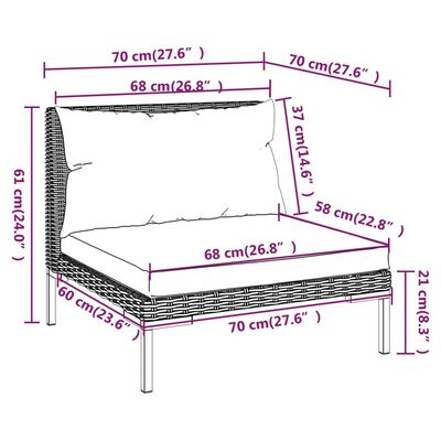 vidaXL 9 Piece Patio Lounge Set with Cushions Round Rattan Dark Gray