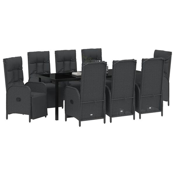 vidaXL Garden Dining Set with Cushion 9 pcs Black Poly Rattan