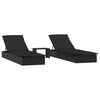 vidaXL Sunbeds 2 pcs with Table Black Poly Rattan