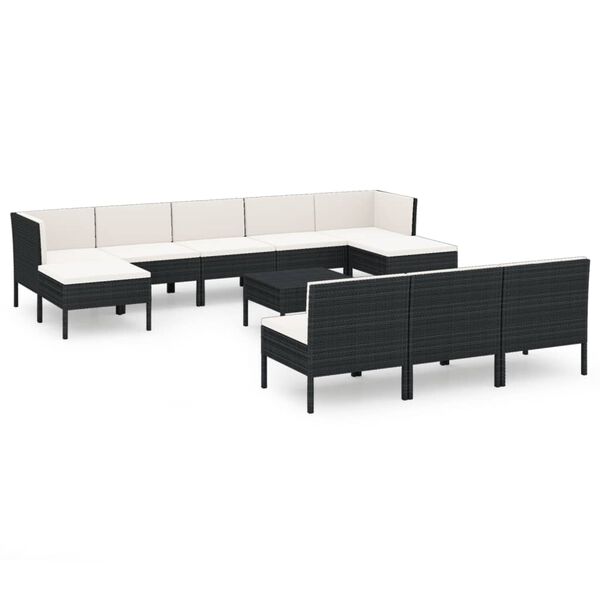 vidaXL 11 Piece Patio Lounge Set with Cushions Poly Rattan Black