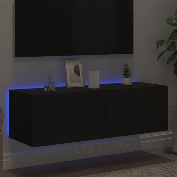 vidaXL TV Wall Stand with LED Lights Black 39.4"x13.8"x12.2"