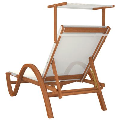 vidaXL Sun Lounger with Canopy White Textilene and Solid Wood Poplar