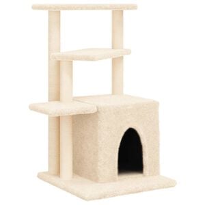 vidaXL Cat Tree Cream Engineered wood, plush, sisal 32.9 in tall Tough