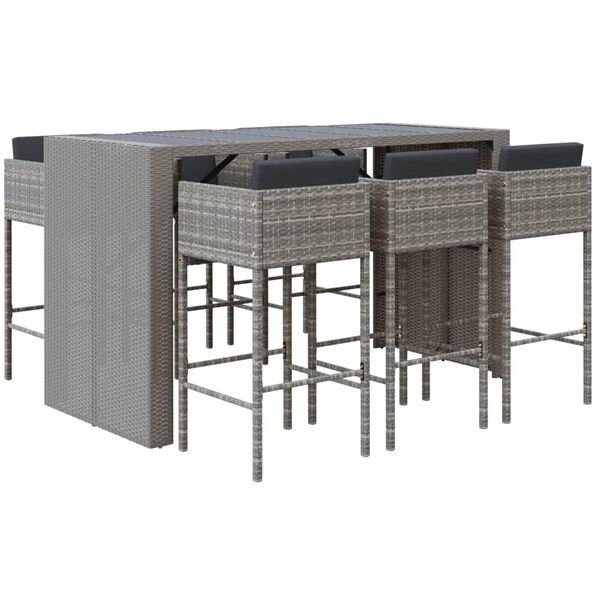 vidaXL Garden Bar Set Grey Poly Rattan Standard Footrest