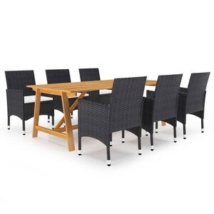 vidaXL Dining Set Black and cream white Solid acacia wood Large