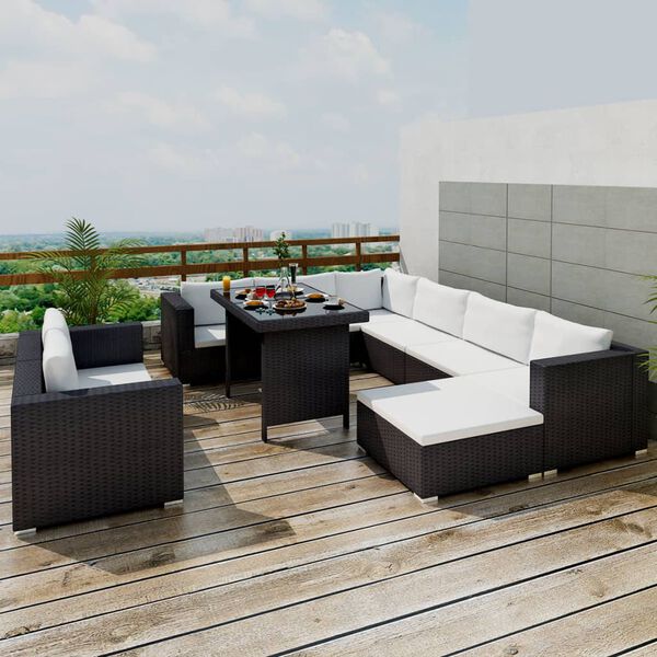 vidaXL Outdoor Furniture Set Black PE Rattan 10-Piece Set Modular