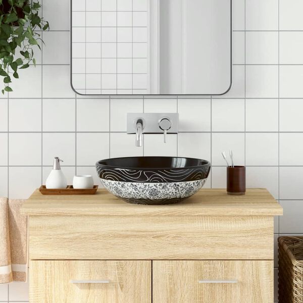 vidaXL Countertop Basin Black and Blue Round Φ16.1x5.5" Ceramic
