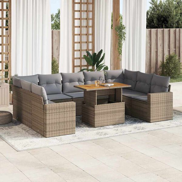 vidaXL Garden Sofa Set Beige PE Rattan Medium Adjustable Armrests