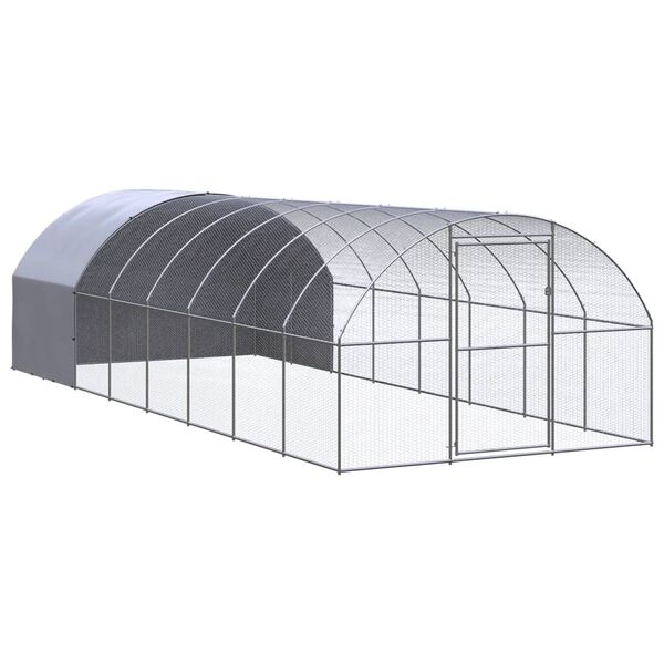 vidaXL Chicken Coop Silver Galvanized Steel Large Seats Many