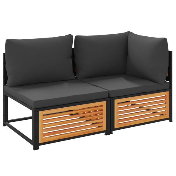 vidaXL Patio Sofa with Cushions 2-Seater Solid Wood Acacia