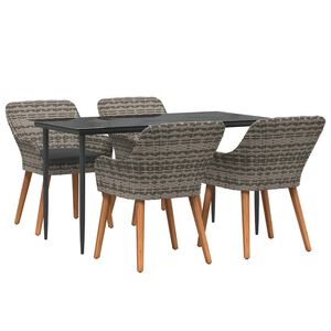 vidaXL Garden Dining Set with Cushion 5 pcs Grey Poly Rattan