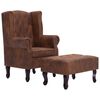 vidaXL Armchair And Stool Brown Faux leather, Wood, Foam One Size