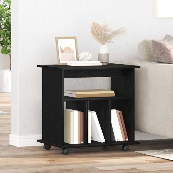 vidaXL Rolling Cabinet with Wheel Black Oak 23.62 x 17.72 x 21.65 in