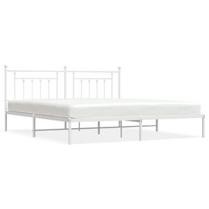 vidaXL Bed Frame White Powder-Coated Steel 76 x 80 in Bed Frame