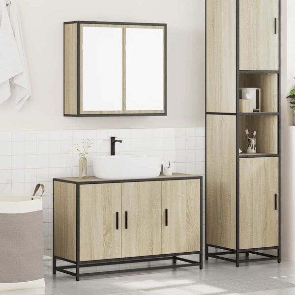 vidaXL Bathroom Furniture Set Sonoma oak Engineered wood, metal Standard