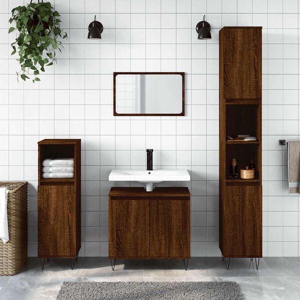 vidaXL Bathroom Cabinet Brown Oak Engineered Wood, Iron Compact