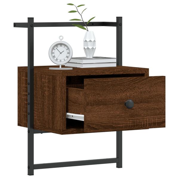 vidaXL Bedside Cabinet Set of 2 Brown oak Engineered wood, metal Compact