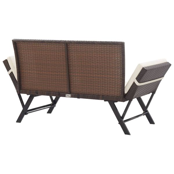vidaXL Garden Bench Brown, Cream White Poly rattan, Powder-coated steel