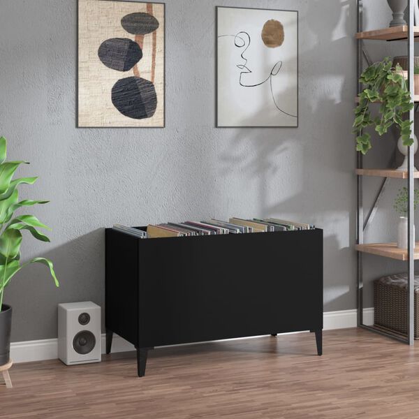 vidaXL Record Cabinet Black Engineered Wood, Metal 29.3 x 15.0 x 18.9 in