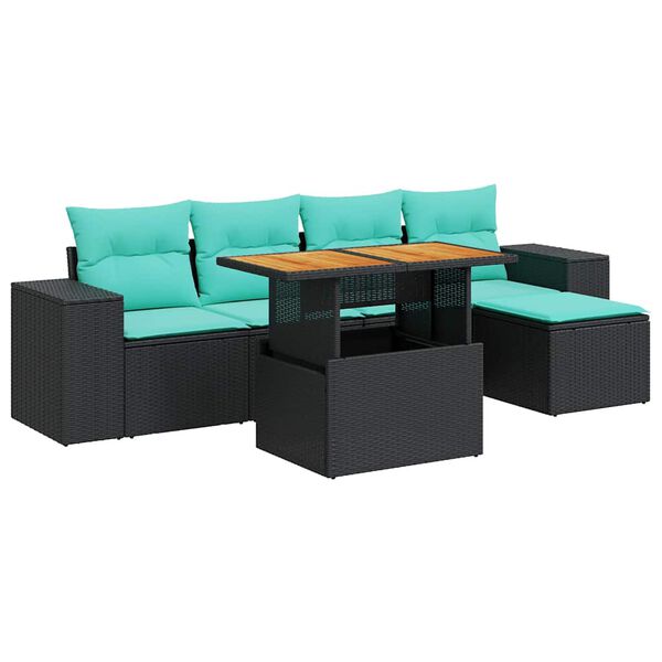 vidaXL 6 Piece Patio Sofa Set with Cushions Black Poly Rattan