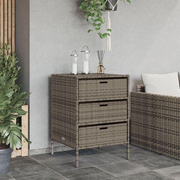 vidaXL Garden Storage Cabinet Gray PE Rattan, Powder-Coated Steel Medium