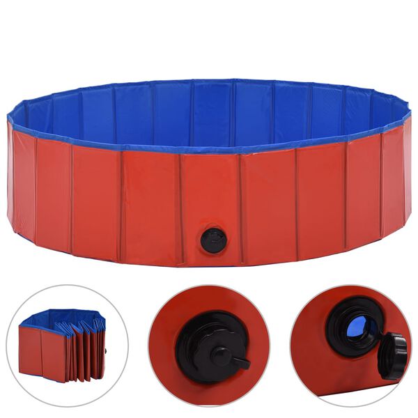 vidaXL Dog Swimming Pool Red PVC 47.2 x 11.8 in Collapsible