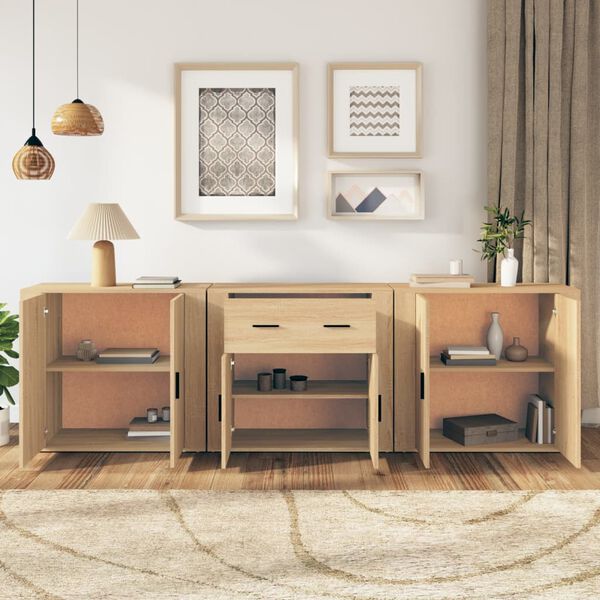 vidaXL Sideboard Set of 3 Sonoma Oak Engineered Wood Large Sideboard
