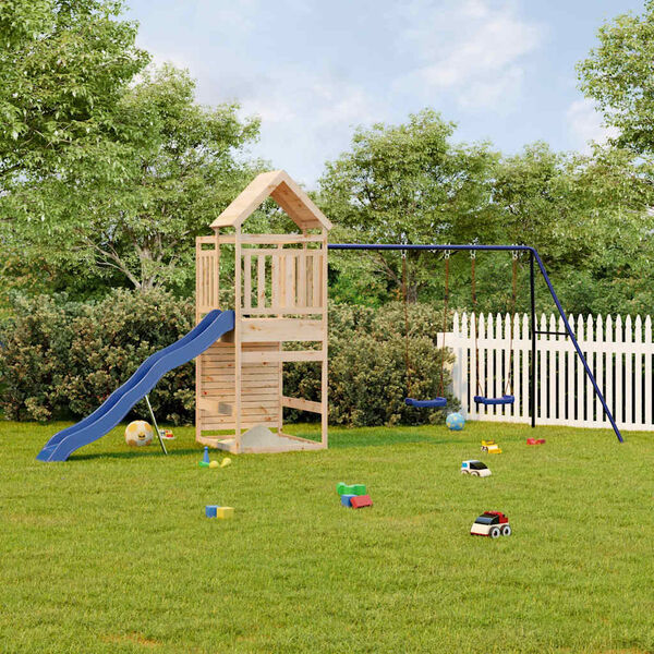 vidaXL Outdoor Playset Natural Solid Pine Wood, Polypropylene, Metal Large
