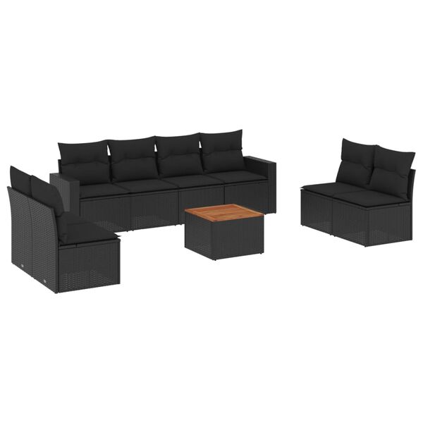 vidaXL Garden Sofa Set Black and Brown Poly Rattan, Solid Acacia Wood, Steel