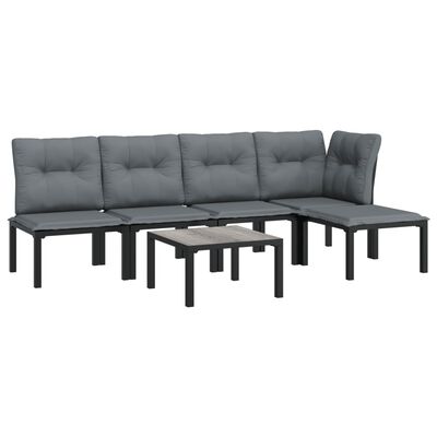 vidaXL 6 Piece Patio Lounge Set Black and Gray Poly Rattan