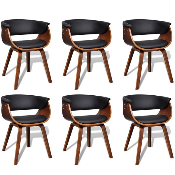 vidaXL Dining Chair Set of 6 Black and Brown Faux Leather, Bent Wood