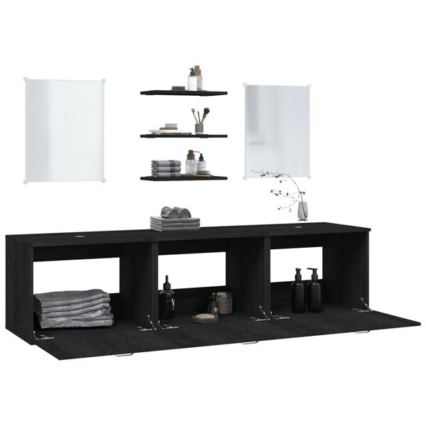 vidaXL Bathroom Furniture Set Black Engineered Wood, Glass Large