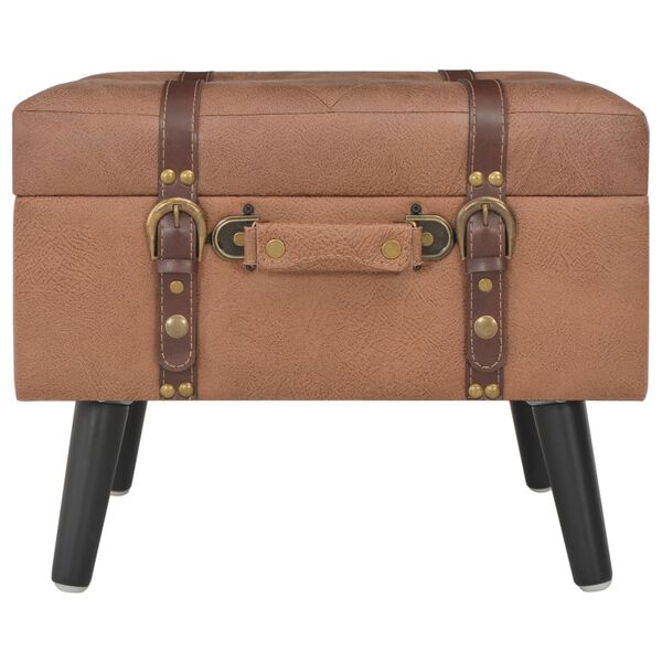 vidaXL Stool Brown Faux leather, Solid wood Medium Stool Rectangular