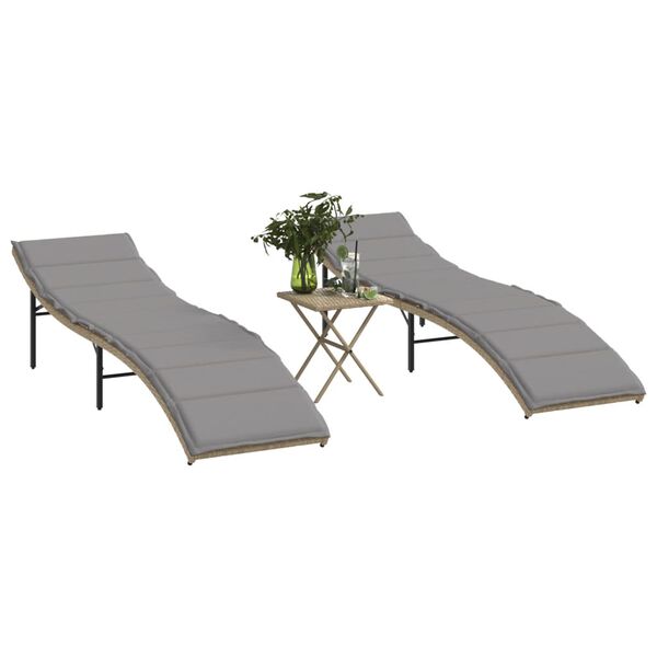 vidaXL Sun Lounger Set of 2 Beige frame with light grey cushions