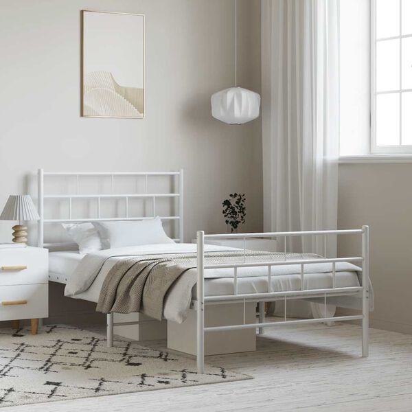 vidaXL Metal Bed Frame White Powder-Coated Steel Twin Size Bed Frame