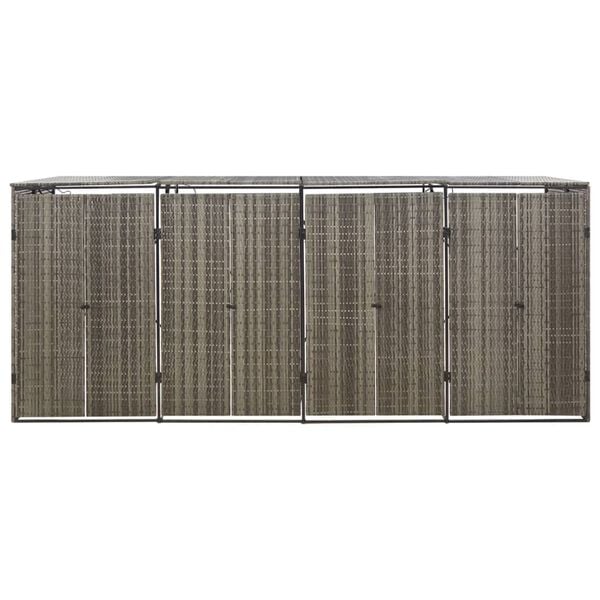 vidaXL Quadruple Wheelie Bin Shed Gray 107.9"x31.5"x46.1" Poly Rattan