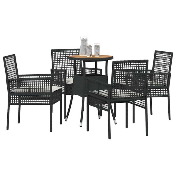 vidaXL Garden Dining Set 5 pcs Black Poly rattan