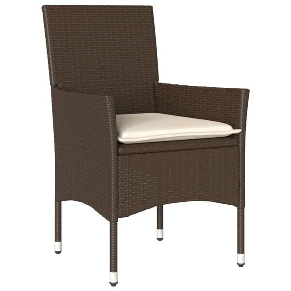 vidaXL Patio Chairs with Cushions 2 pcs Brown Poly Rattan