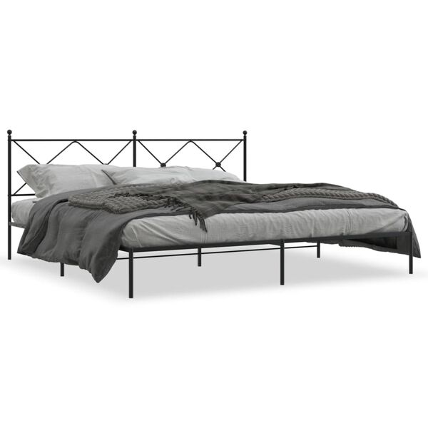 vidaXL Bed Frame Black Powder-Coated Steel Double Bed Frame