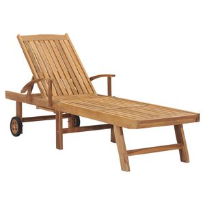 vidaXL Sun Lounger Natural Teak Solid Teak Wood, Galvanized Steel