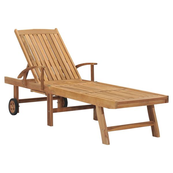vidaXL Sun Lounger Natural Teak Solid Teak Wood, Galvanized Steel