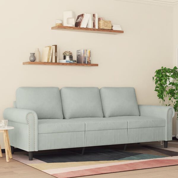 vidaXL 3-seater Sofa Light Grey Velvet (100% polyester), metal, foam Large