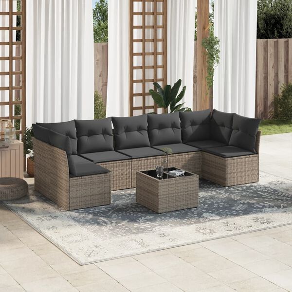vidaXL Garden Sofa Set Grey PE Rattan Large Adjustable Feet