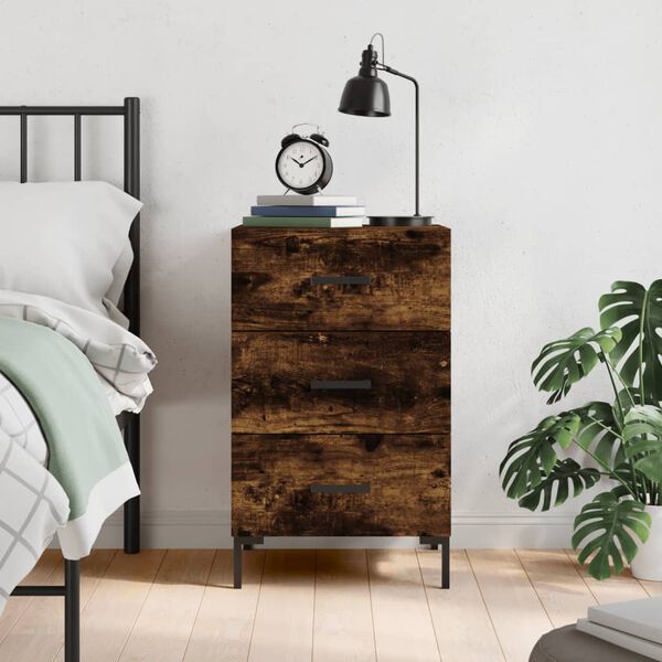 vidaXL Bedside Cabinet Smoked Oak Engineered wood, iron 15.7x15.7x26.0 in
