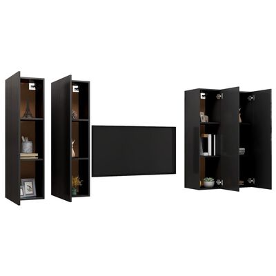 vidaXL TV Stands 4 Pcs Black 12"x11.8"x43.3" Engineered Wood
