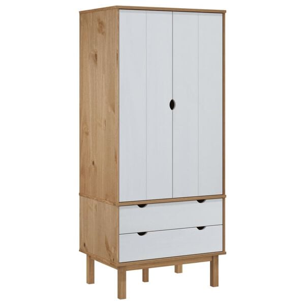 vidaXL Wardrobe Brown and White Solid pine wood, engineered wood Compact
