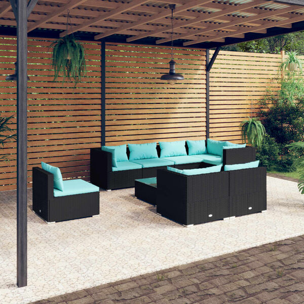 vidaXL Garden Lounge Set Black and Water Blue