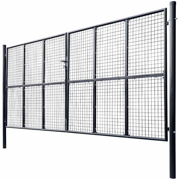 vidaXL Mesh Garden Gate Galvanised Steel 157.5x68.9" Grey