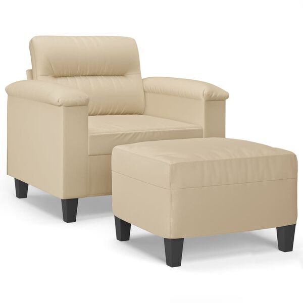 vidaXL Sofa Chair with Footstool Cream 23.6" Microfiber Fabric